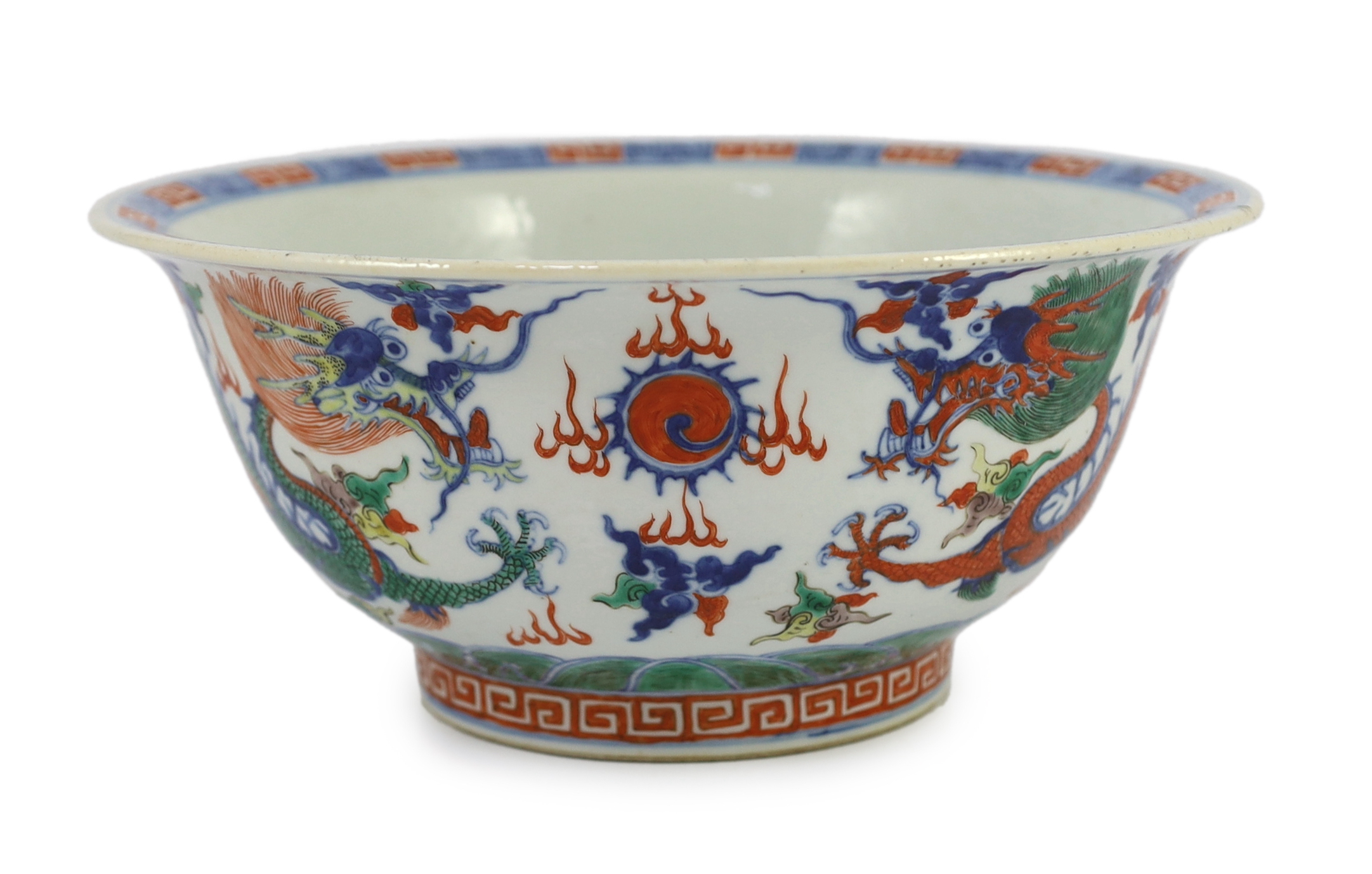 A Chinese doucai 'dragon' deep bowl, 19th century, small chip and glaze losses to rim